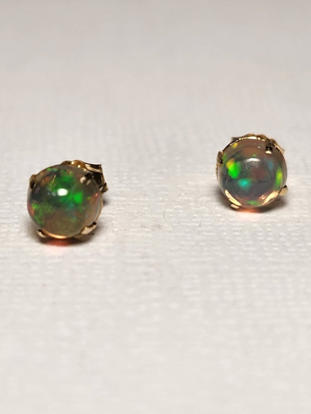 Bella 14K SOLID Yellow Gold 1.18cts Natural Ethiopian Black Forest Opal Earrings - Picture 8 of 17